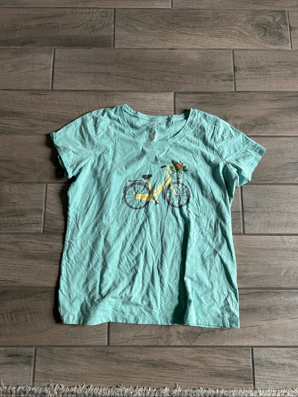 St. John's Bay Mint Green Short-Sleeve Tee with Yellow Bicycle Graphic